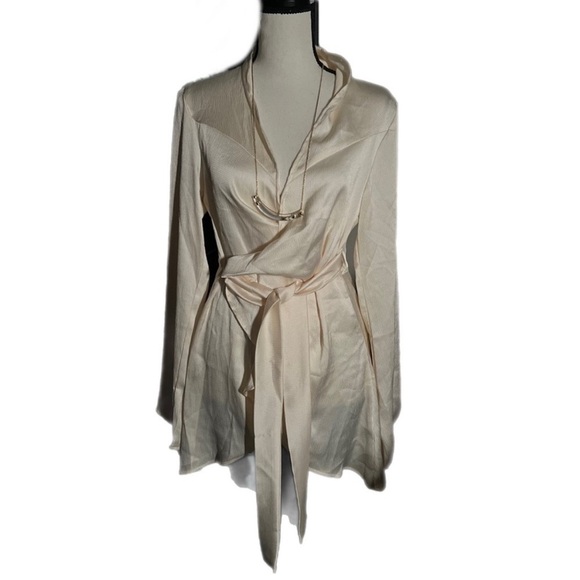 Free People Tops - Free People Cream Wrap Long Sleeve Front Tie Blouse Small